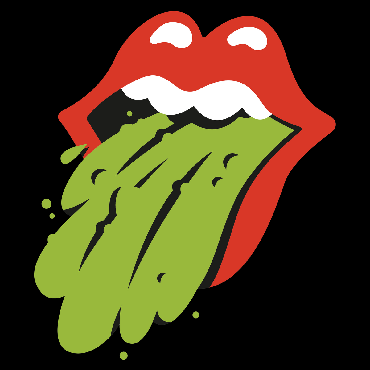 Your Favorite Band Sucks logo: red open mouth with a green puke tongue on black